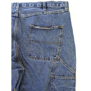 Full Blue Mens Carpenter Jeans 44x30 Blue Denim Work Pants Hammer Loop Utility